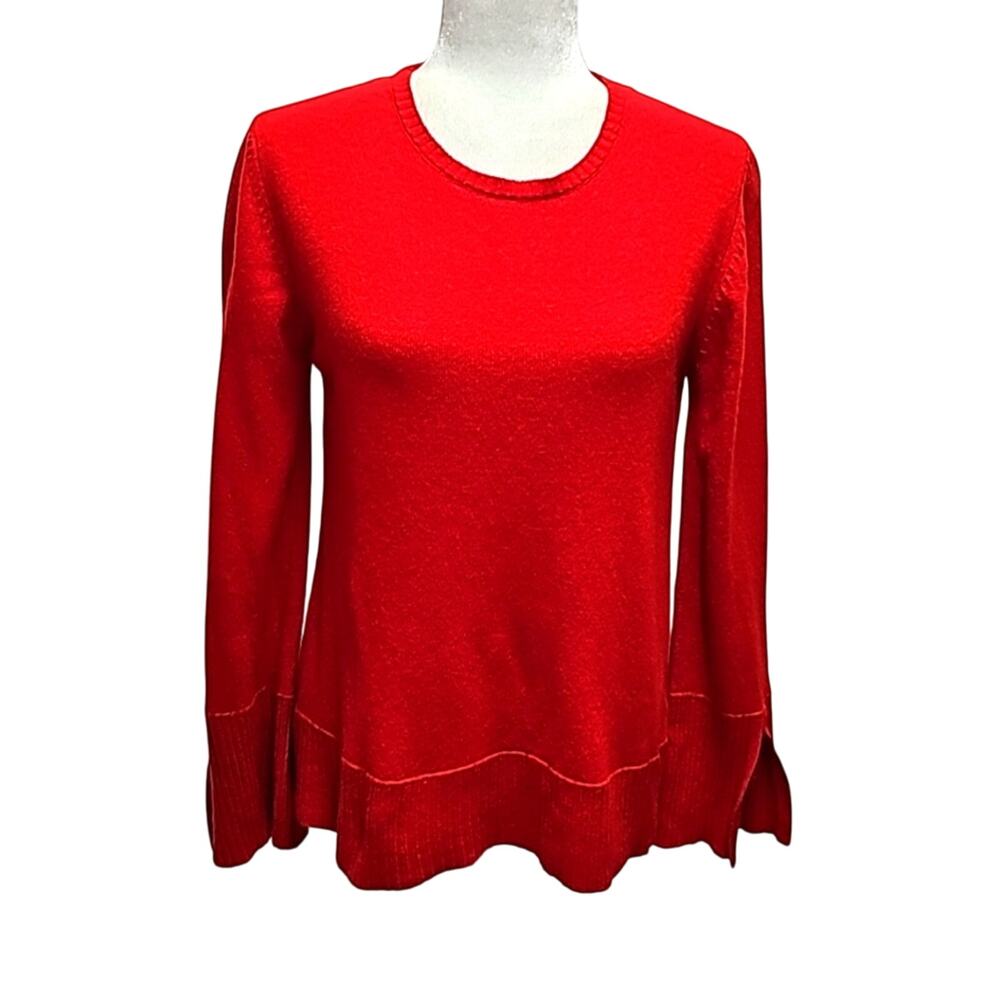 Bianco Blu Italy Women Merino Wool Blend Split Long Sleeve Red Sweater Size S